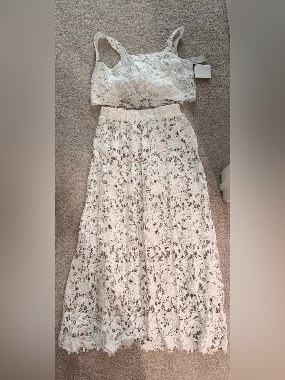 Never Fully Dressed White Lace Two-Piece Maxi Skirt Set